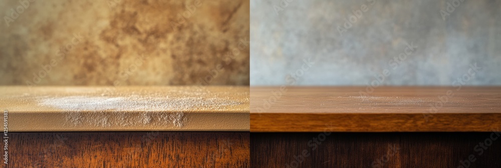 Poster Dusty furniture surface compared to a clean shiny one showing the importance of regular cleaning practices. Generative AI