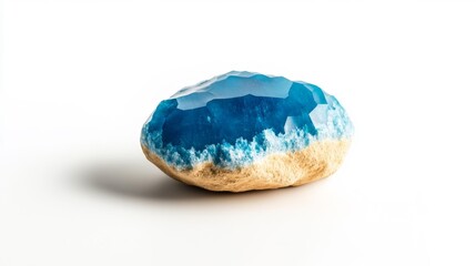 A close-up of a blue agate stone with a unique crystal formation on a white background. Generative AI