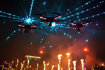Drone light show at night event