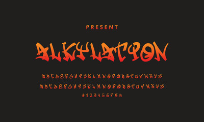 Alphabet in street graffiti style, hand drawn. vector graffiti alphabet on isolated black background.