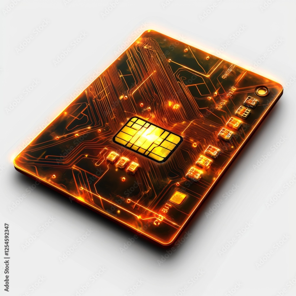Wall mural glowing digital circuit board design with a simulated chip for futuristic technology concepts