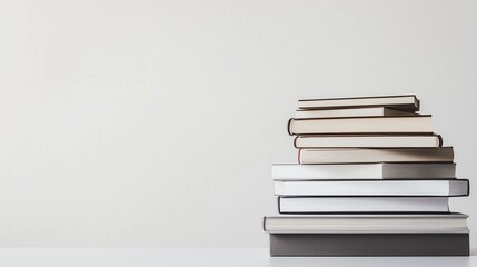 Minimalist book stack on a neutral-toned table in a modern home office