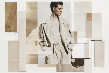 Stylish fashion magazine cover collage showcasing chic design and elegant model in neutral tones. Generative AI