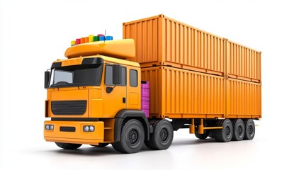 Orange Truck with Colorful Cargo Containers Isolated on White Background. Generative AI