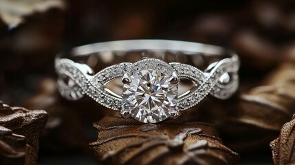 Obraz premium Elegant Diamond Engagement Ring with Intricate Band Design