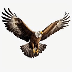 Obraz premium Majestic American Eagle in Flight with Wide Wingspan Capturing the Power of Nature and Freedom in the Clear Blue Sky