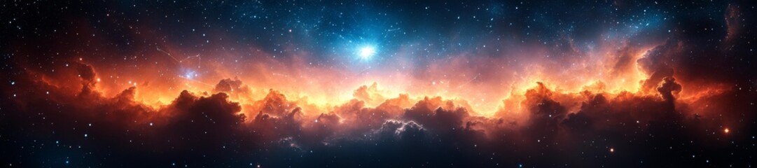 Fototapeta premium Vibrant starry sky with glowing nebula and cosmic clouds in deep space. Generative AI