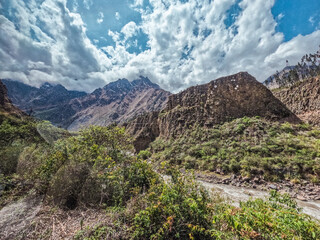 mountain landscape with blue sky and clouds
