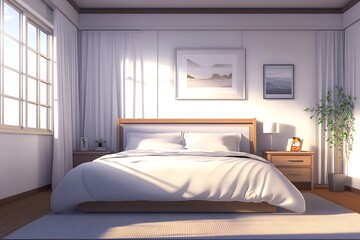 spacious bedroom with white walls and large bed
