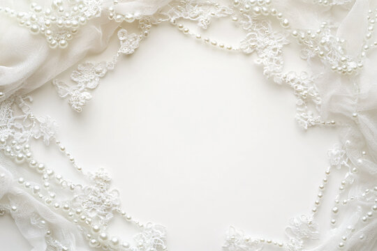 white lace and pearl frame border background for wedding invitation design