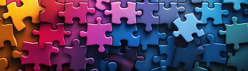 Obraz premium Colorful puzzle pieces fitting together, representing connection and collaboration, vibrant colors, digital design, unity concept