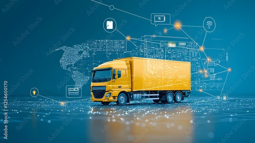 Poster Real Time GPS Tracking System Monitoring Multiple Delivery Trucks on a Computer Screen for Comprehensive Logistics and Supply Chain Optimization  This advanced system provides real time visibility