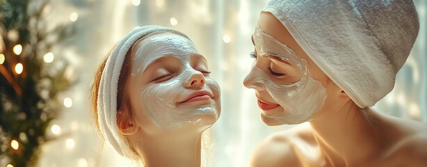 Mother and daughter enjoy a spa day together.