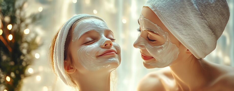 Mother and daughter enjoy a spa day together.