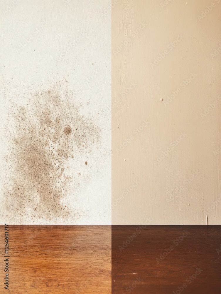 Poster comparison of dusty and clean furniture surfaces showcasing the difference in cleanliness in an indo