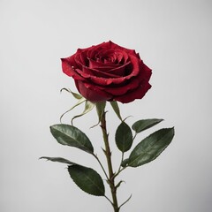 A single red rose with delicate petals, isolated on a pure white background.