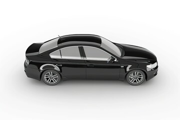 Fototapeta premium A sleek black sedan viewed from above, showcasing its modern design and contours. isolated on white background