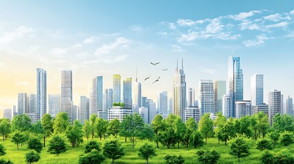 Fototapeta premium Green Cityscape: Urban Harmony and Sustainable Living