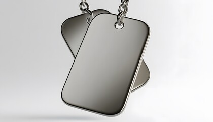 Fototapeta premium Two blank metallic dog tags hanging from a silver chain