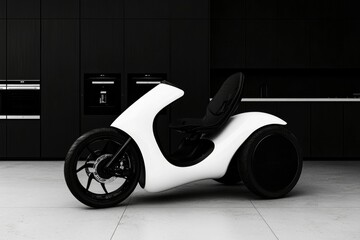 Modern tricycle parked in a modern kitchen, suitable for design and technology blog