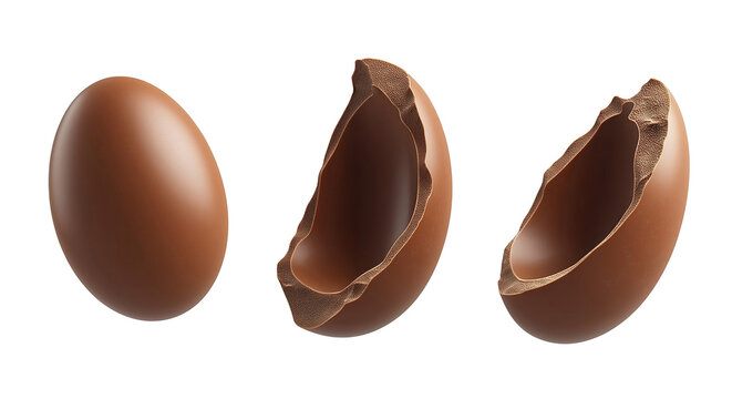 Whole chocolate egg and its parts isolated on transparent background