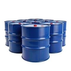 A cluster of blue industrial barrels, typically used for storage and transport of liquids. isolated on white background
