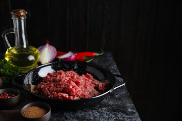 Ground meat, concept of cooking tasty meat food