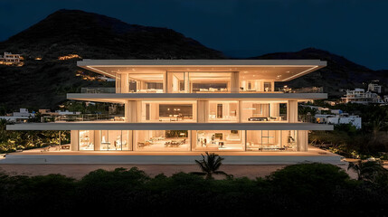 Fototapeta premium Illuminated Modern Villa Night View