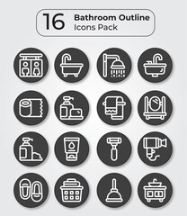 16 Bathroom Outline Icons Pack