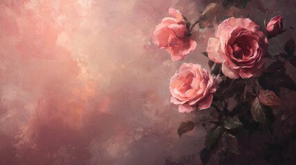 Soft Pink Roses in Full Bloom with Gentle Light a Romantic Floral Painting Style Artwork