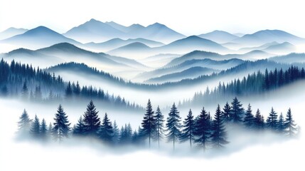 Obraz premium Mountain Valley Scene In Mist And Fog