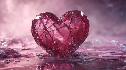 Fototapeta premium Pink Crystal Heart on Glittering Background