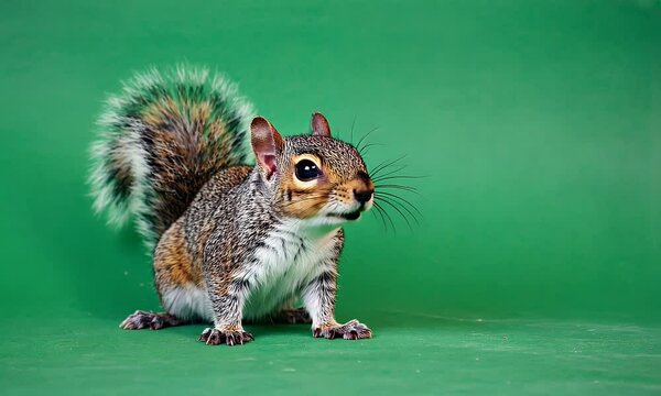 Gray Squirrel on a Green Background in a Studio Setting