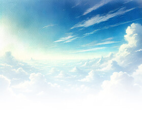 ファンタジックな青空の水彩画の背景イラスト／AI生成