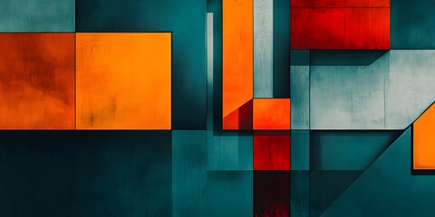 Fototapeta premium Dynamic Overlapping Geometric Shapes in Varying Shades of Orange, Red, and Teal for Modern Backgrounds