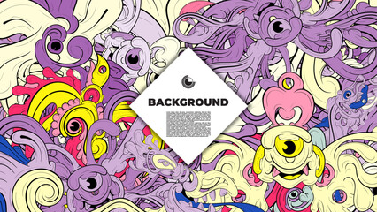 Colorful doodle art with various elements. it is suitable for background, book cover, cover, template, flayer, summer project. it is also useful for coloring book project.