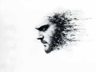 Abstract Illustration Disintegrating Man Profile