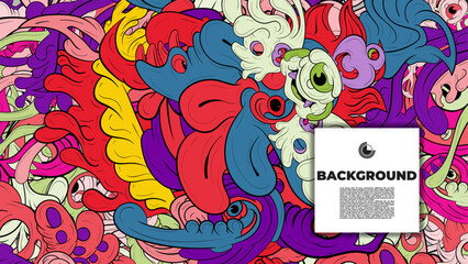 Colorful doodle art with various elements. it is suitable for background, book cover, cover, template, flayer, summer project. it is also useful for coloring book project.