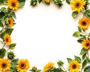 Obraz premium white background with sunflower border for summer and fall designs