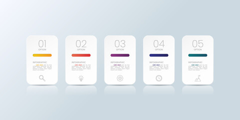 Modern business infographic template with 5 options or steps icons.