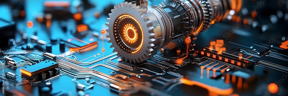 Aufkleber Vibrant Quantum Circuit Visualization Showcasing Advanced Electronics and Computer Science  Abstract digital of a complex quantum computing system featuring microchips circuits