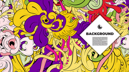 Colorful doodle art with various elements. it is suitable for background, book cover, cover, template, flayer, summer project. it is also useful for coloring book project.