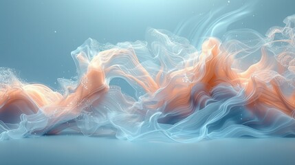 Obraz premium Abstract fluid waves in soft blue and peach tones with dynamic motion effect