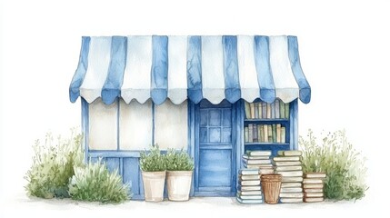Cozy bookstore watercolor painting, a serene haven for book lovers and literary enthusiasts