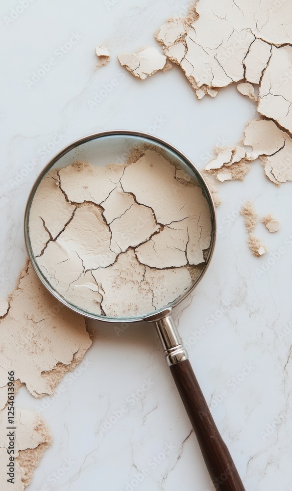 Aufkleber dry flaky skin magnified revealing intricate cracks and textures on a light surface. generative ai