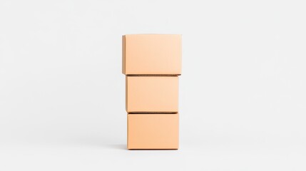 Minimalist stacked cardboard boxes in a bright, clean studio setting with soft shadows