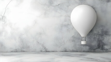 White hot air balloon, marble wall, room, minimalist design, mockup