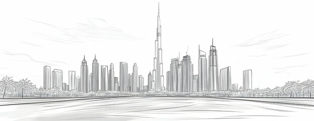 Sketch Dubai Skyline, Palms, Cityscape