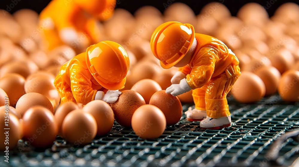 Aufkleber workers carefully sorting and inspecting eggs based on size weight and in an automated egg processin