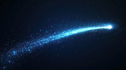 Glowing blue comet streak across dark space.